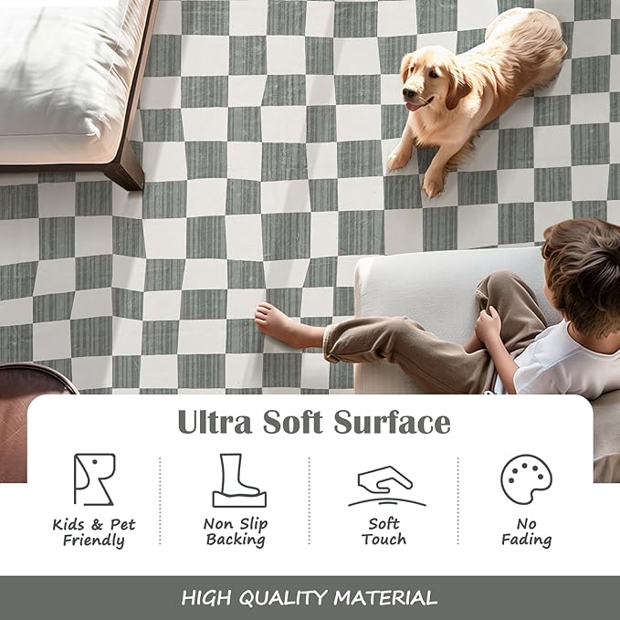 jinchan Runner Rug 2x6 Hallway Washable Modern Checkered Geometric Lattice Kids Bedroom Rug Indoor Floor Cover Non Slip Soft Carpet for Nursery Room Kitchen Laundry Room Home Grey-Ruum Studio Home