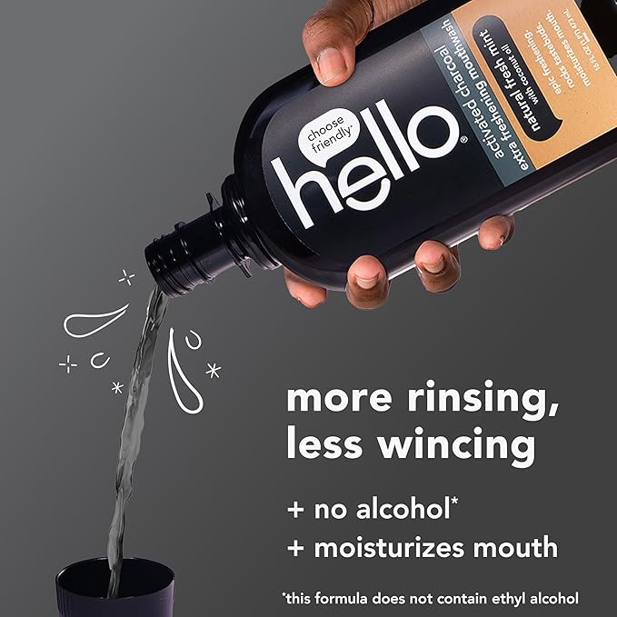 Hello Activated Charcoal Extra Freshening Mouthwash, Natural Fresh Mint and Coconut Oil, Fluoride Free, Alcohol Free, Vegan, SLS Free and Gluten Free, 16 Fl Oz (Pack of 3)-Ruum Studio Home