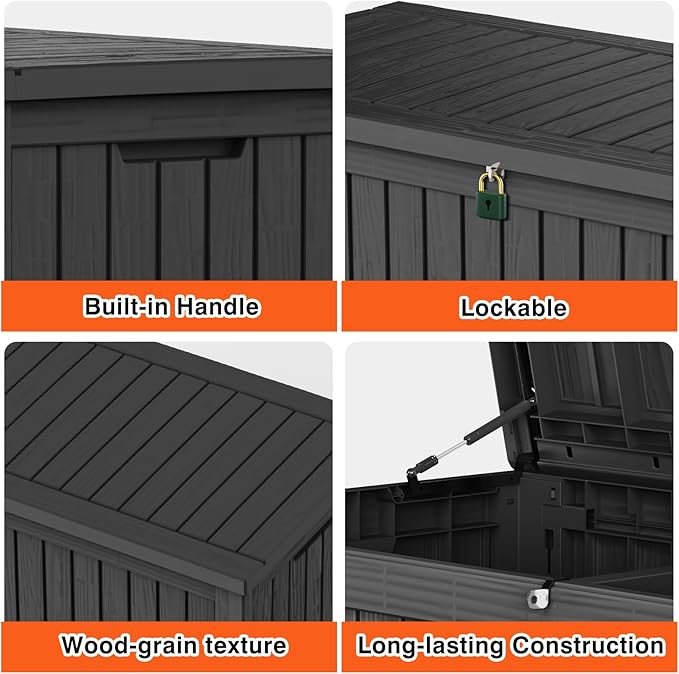 150 Gallon Outdoor Storage Cabinet, Large Outdoor Storage Box for Patio Furniture Covers, Cushion Pillows, Waterproof Deck Box with Lockable Lid for Garden Tools, Pool Accessories, Black-Ruum Studio Home