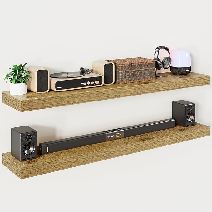 Heimlove 55 Inch Long Floating Shelves for Wall,9.3" Deep Oak Floating Shelves Set of 2,Large Display Shelf & Storage Shelf,Wall Mounted Shelves for Bedroom Living Room Kitchen Office-Ruum Studio Home