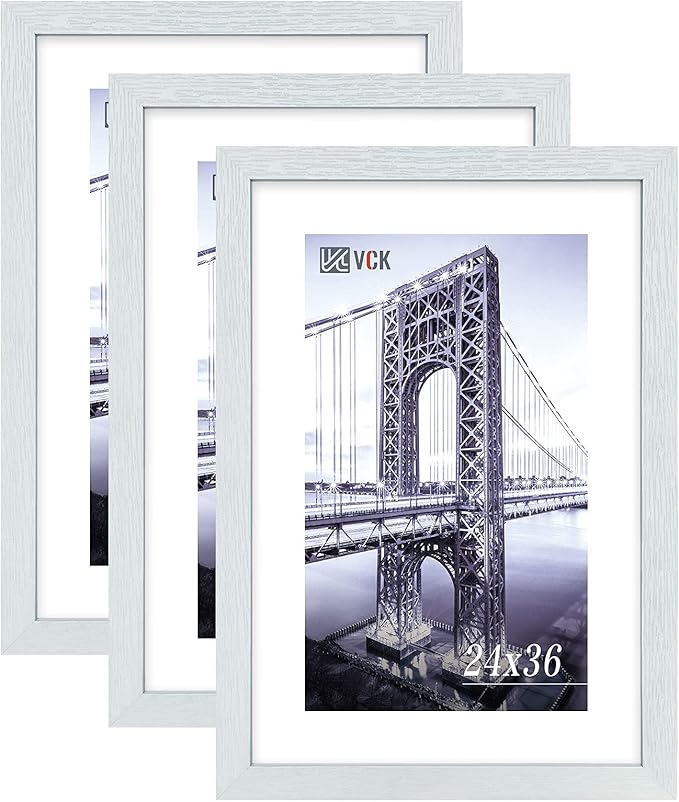 VCK 24x36 Inch Solid Wood Poster Frames with Wall Mounting Hanging Picture Frame White 3 Pack-Ruum Studio Home
