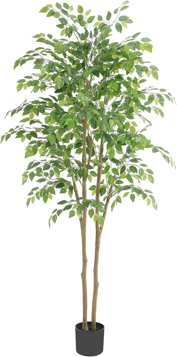 Tall UV Resistant Ficus Tree Artificial，6ft(72in) Faux Ficus Tree with Realistic Smooth and Shiny Leaves， Fake Trees Indoor Outdoor for Home Office Living Room Bedroom Foyer Porch Decor.-Ruum Studio Home