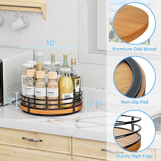 10" Lazy Susan Turntable Organizer - Wood Round Lazy Susan for Cabinet Kitchen Countertop Dining Table Pantry Cupboard Bathroom Coffee Bar Storage Home Decor-Ruum Studio Home