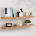 Axeman Floating Shelves for Wall, 8 Inch Deep Rustic Solid Elm Wood Wall Shelves for Storage, Wall Mounted Display Shelving with Invisible Heavy-Duty Metal Bracket, 36'' Width Set of 2, Natural-Ruum Studio Home