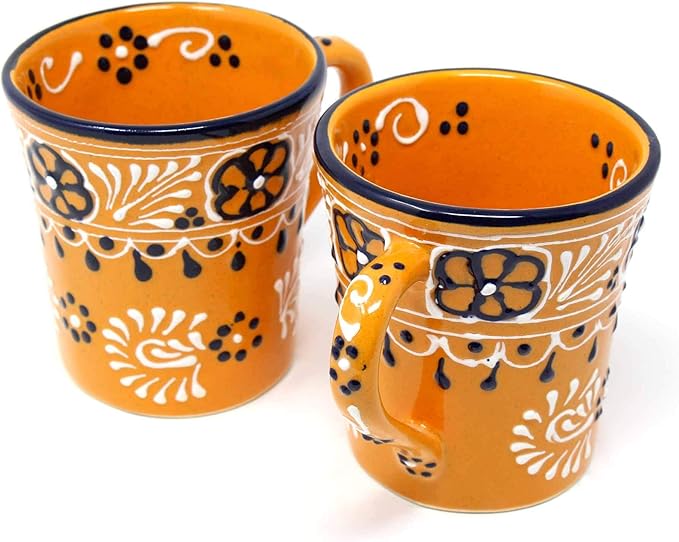 Encantada Handmade Hand-Painted Authentic Mexican Pottery Mugs (2-Pack, Mango)-Ruum Studio Home