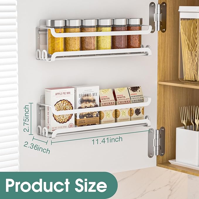LUCYCAZ 2 Pack Wall Mounted Spice Rack with 16 Hooks, Spice Organizer Shelf for Stove Cabinet Pantry Door,Screw or Adhesive Spice Shelf Hanging Wall Spice Rack in Kitchen and RV (White, 2 PACK)-Ruum Studio Home