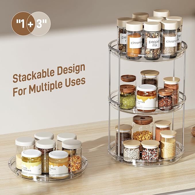 LAMU 2 Pack 2 Tier Lazy Susan Turntable Organizer 9.25'' Rotating Spice Rack Organization for Cabinet, Kitchen, Pantry, Countertop, Bathroom, Vanity, Medicine Cabinet Organizer, Clear-Ruum Studio Home