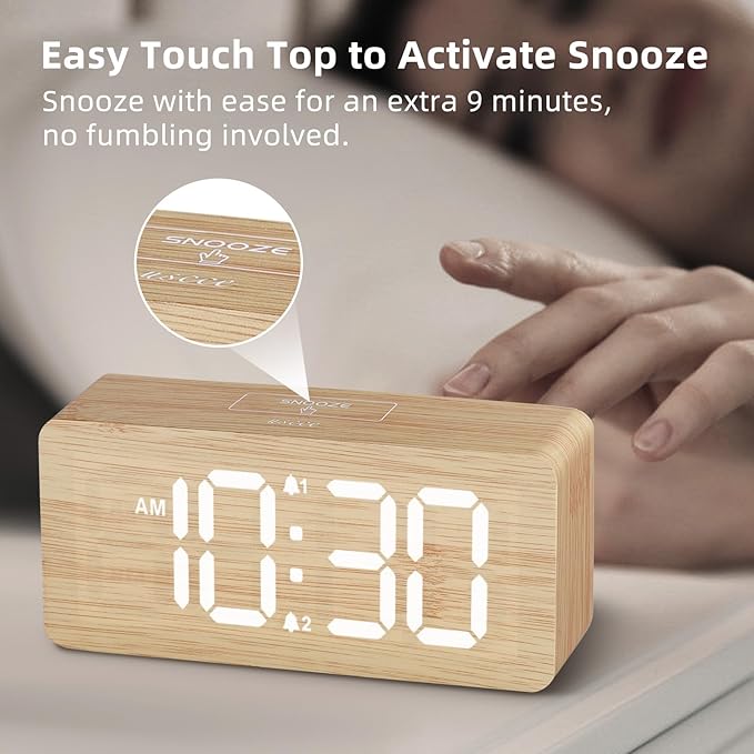 uscce Wooden Digital Alarm Clocks for Bedrooms: Dimmable Dual Alarm Clock with Large Numbers for Bedside Desk - Loud Alarm for Heavy Sleepers with Volume Control - Wood Decor & Gifts-Ruum Studio Home
