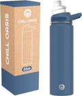 Chill Oasis Water Bottle | Compatible With Popular Flavor Cartridges | BPA Free, Leak Proof, Double-Walled Vacuum Insulated Stainless Steel, and Dishwasher Safe | Cold for 24 Hours (Navy, 22oz)-Ruum Studio Home