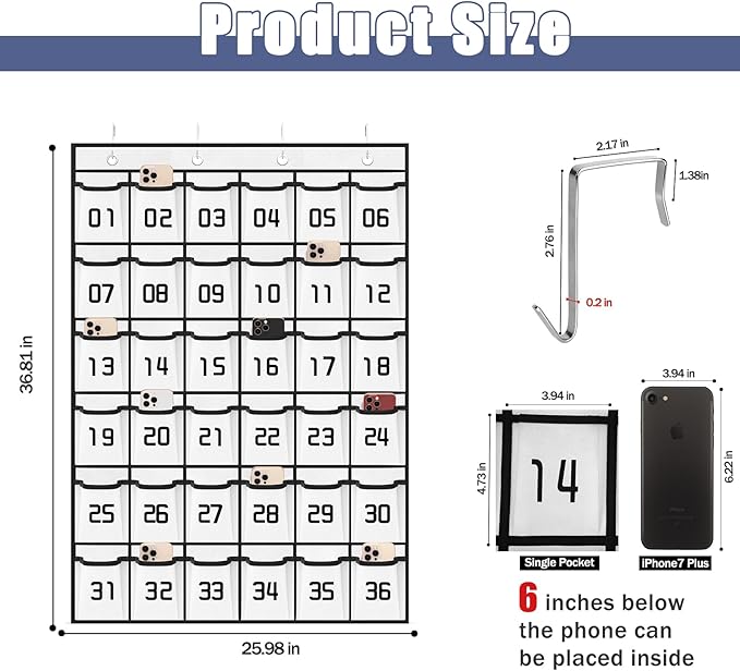 Loghot Classroom Accessories Closet Pocket Chart for Cell Phones Holder Wall Door Hanging Organizer (36 Pockets White)-Ruum Studio Home