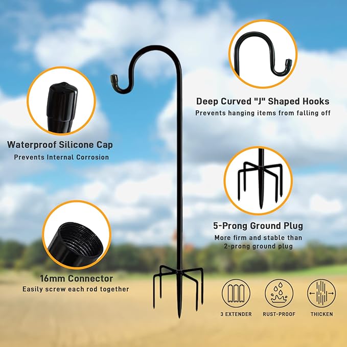 Shepherd Hooks Outdoor 48 Inches for Lanterns Heavy Duty Shepherd Stand Plant Hanger Yard Hooks for Solar Lights,Bird Feeder,Wedding,Mason Jar,Planter Pot,Adjustable Height-Ruum Studio Home
