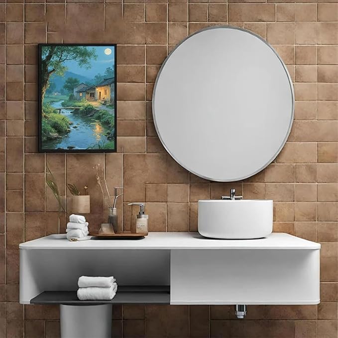Moonlight under the big tree creek cabin scenery is suitable for posting in the living room bedroom office scenery poster wall painting-Ruum Studio Home