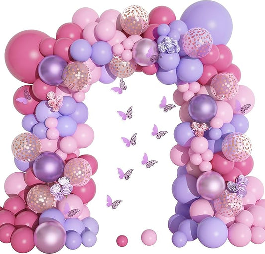 Amandir 175Pcs Pink and Purple Balloon Garland Arch Kit Butterfly Baby Shower Decorations for Girl, Lavender Purple Dusty Pink Balloon for Women Birthday Bridal Shower Wedding Party Supplies-Ruum Studio Home