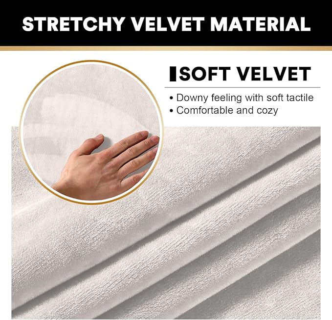 PrinceDeco Sectional Couch Covers Velvet Cushion Covers for Sectional Couch Cushion Covers for Sectional Sofa Separate Sectional Sofa Slipcovers Washable(1 Chaise Back+ 2 Sofa Back,Ivory)-Ruum Studio Home