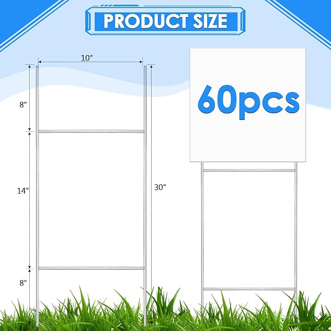 60 Pcs H Stakes for Yard Signs 30'' x 10'' Metal Heavy Duty H Frame Wire Stakes Weatherproof Metal Holder for 4mm 5mm Corrugated Signs Advertising Board Guidepost Yard Halloween Decor-Ruum Studio Home