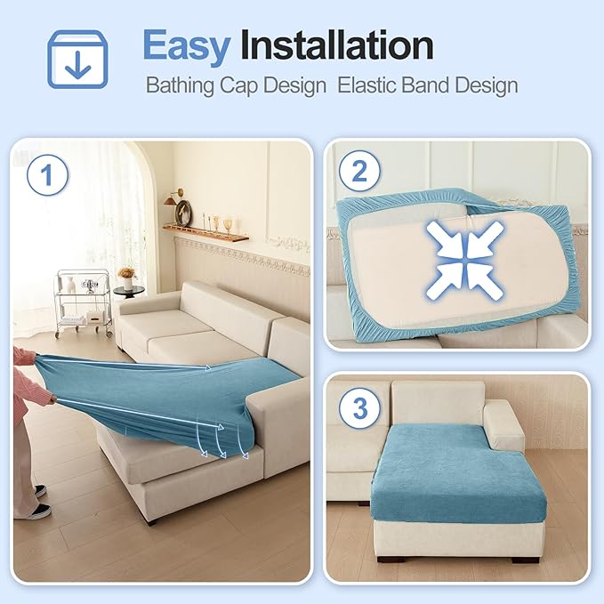 Sectional Couch Covers for L Shaped Sectional Sofa (Left or Right Facing) – Softer Chenille Sofa Covers Washable, Non-Slip Stretch Chaise Slipcover (Only 1PC Chaise Cushion Cover, Blue)-Ruum Studio Home