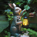 Solar Garden Statues -Rabbit Lantern Outdoor Handmade Resin Statue with LED Light, Cute Carrot Holder for Patio, Yard, Gift Ideas (rabbit2)-Ruum Studio Home