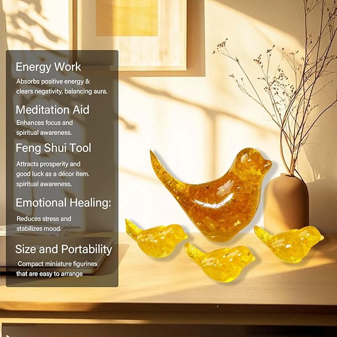 Crystal Bird Figurines, Resin Animal Statues, Miniature Decorative Gravel Birds, Home Decor (4PCS-Citrine)-Ruum Studio Home