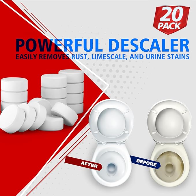 USKICH Toilet Bowl Cleaner Tablets 20 PACK, Bathroom Automatic Toilet Tank Cleaners with Bleach, Slow-Releasing Household Toilet Cleaners for Deodorizing, Descaling, against Tough Stains-Ruum Studio Home