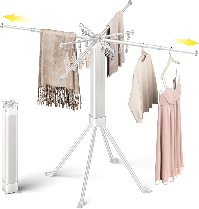 BIREN Clothes Drying Rack Foldable Extending Laundry Rack with 16 Clips Collapsible Clothing Rack Space-Saving Clothing Racks for Hanging Clothes, Indoor, Camping, Balcony, Outdoor-Ruum Studio Home