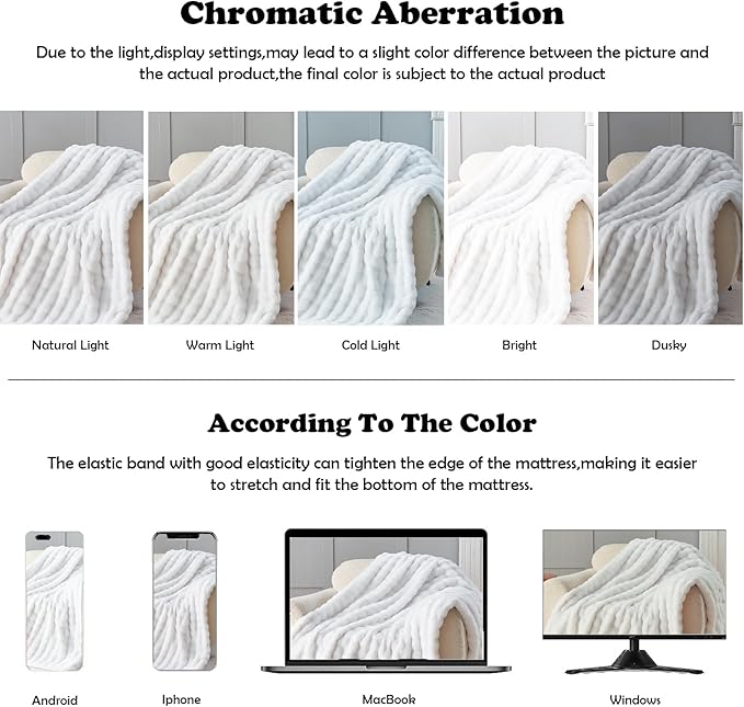 NEWCOSPLAY Faux Fur Twin Blanket White Bubble Blanket Thick Warm Soft for Couch Sofa Bed 550GSM (White, Twin(60"x80"))-Ruum Studio Home
