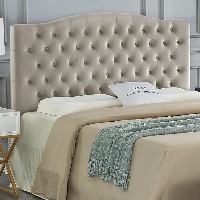 24KF Upholstered Tufted Button Velvet Headboard,Comfortable Fashional Headboard Queen/Full Size,Taupe-Ruum Studio Home