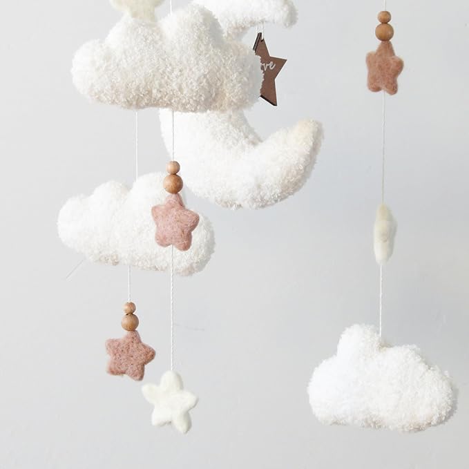 Cloud Moon Crib Mobile Cloud Baby Mobile for Crib Neutral Boho Clouds and Stars Moon Mobile Boucle Mobile, coffee 3-Ruum Studio Home