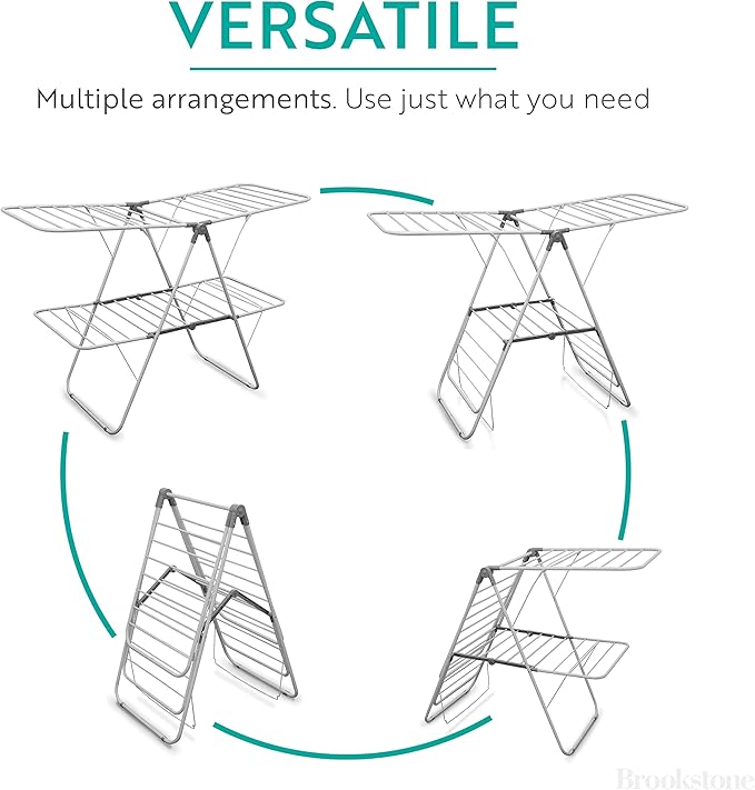 Brookstone – Extra Large – Double Spaced - 2 Tier Collapsible Clothes Drying Rack, Indoor/Outdoor Folding Hanging Garment Stand [NO Assembly - Ready Out of The Box]-Ruum Studio Home