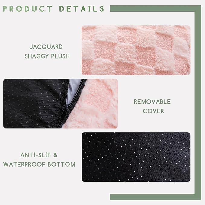 HIGOGOGO Round Stuffed Pouf Ottoman, Plaid Poufs with Foam Chunk Filling, Fluffy and Furry Pouf Foot Stool Storage Ottoman, 26 X 18 Floor Poufs Foot Rest for Living Room, Pink-Ruum Studio Home