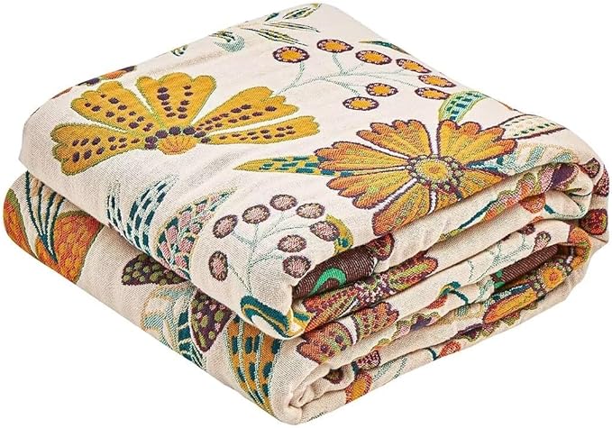 Boho Throw Blanket, 100% Cotton Ultra Soft Luxury Throw Rustic Quilt, 90"x98" Floral Printed Farmhouse Decor Bed Summer Blankets, All Season Rustic Reversible Bohemian Throw for Bed - White-Ruum Studio Home