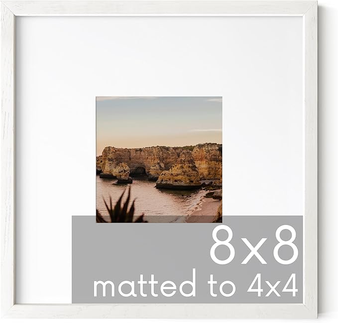 HAUS AND HUES Solid Oak 8"x8" Picture Frame Matted to 4"x4" - 8x8 Square White Picture Frames, Square Picture Frame Wood, 8 x 8 Picture Frames with Mat, White Poster Frames with Matting-Ruum Studio Home