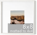 HAUS AND HUES Solid Oak 8"x8" Picture Frame Matted to 4"x4" - 8x8 Square White Picture Frames, Square Picture Frame Wood, 8 x 8 Picture Frames with Mat, White Poster Frames with Matting-Ruum Studio Home