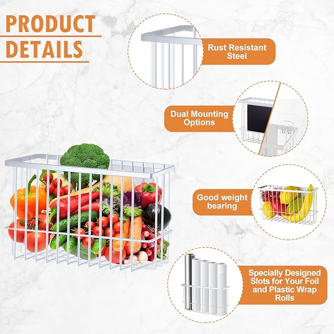 3 Pcs Magnetic or Adhesive Refrigerator Organizer Magnetic Baskets Kitchen Holder for Refrigerator Metal Shelf Rack Storage with 2 Types of Installation(White)-Ruum Studio Home