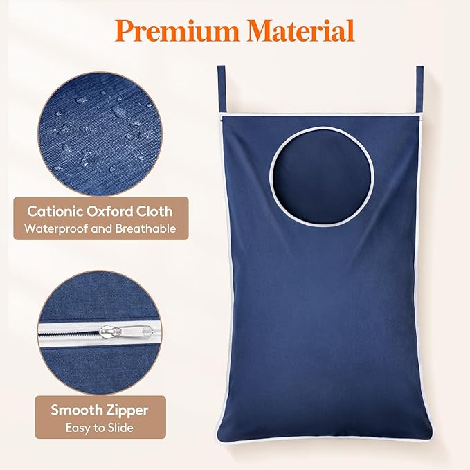 Lifewit 2 Pack Over Door Laundry Hamper, Large Collapsible Hanging Laundry Hamper, Hanging Laundry Basket Bag for Bathroom Bedroom Dirty Clothes Storage Organizer, Dark Blue-Ruum Studio Home