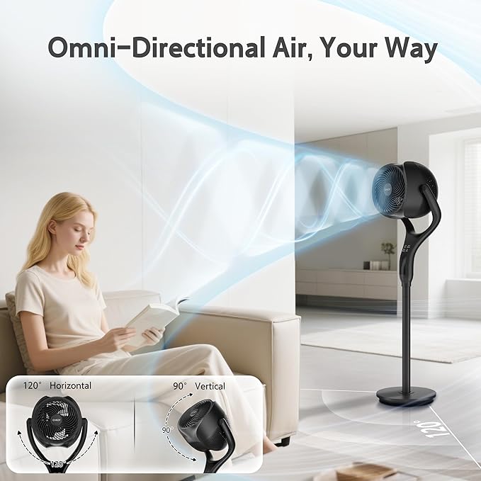 Standing Fan for Bedroom, 90° & 120° Oscillating Pedestal Fan, 3 Heights Adjustable Floor Fan with Brushless DC Motor, 12 Speeds, 3 Modes, Night Light, 12H Timer, Remote for Home, Dorm, Office-Ruum Studio Home