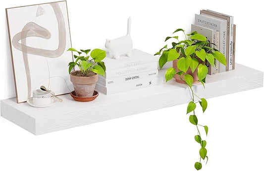 Heimlove 12 Inch Deep Floating Shelves, 48 x 12 inches Long, Large Display & Storage Shelf, Rustic Wood Wall Shelves for Fireplace Mantel, Set of 1(White)-Ruum Studio Home