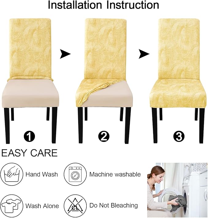JQinHome Pattern Chair Covers for Dining Room Set of 6, High Stretch Removable Washable Parsons Chair Slipcover for Home Party Hotel Wedding Ceremony (Quicksand Beige,6PCS)-Ruum Studio Home