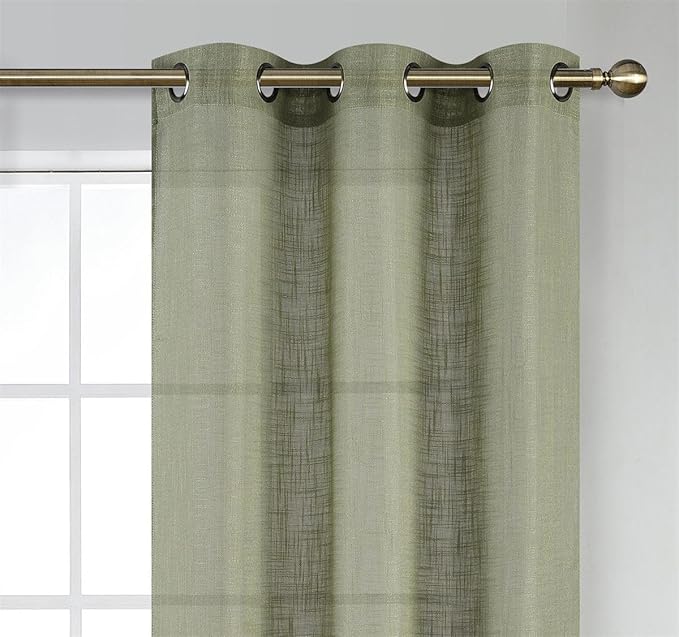 MIUCO Semi Sheer Curtains Poly Linen Textured Solid Grommet Curtains 63 Inches Long for Kitchen 2 Panels (2 x 37 Wide x 63" Long) Sage-Ruum Studio Home