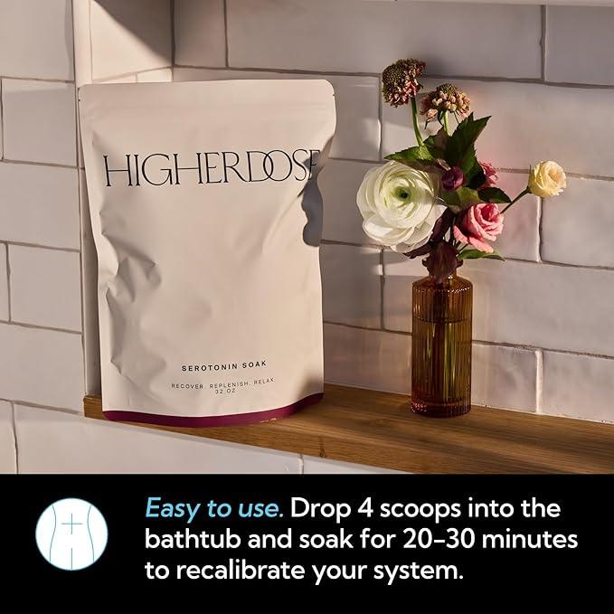HigherDOSE Serotonin SOAK - Potent Magnesium Flakes with Stress Relief Essential Oils & Apple Cider Vinegar - Relaxing Bath Salts to Maintain Serotonin Levels and Muscle & Nerve Relief (32 Ounce)-Ruum Studio Home
