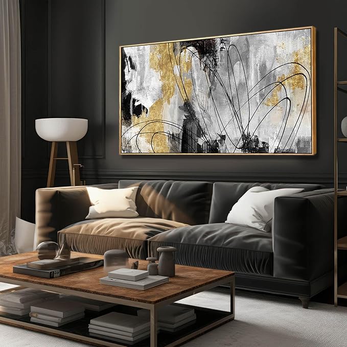 YJYart Abstract Wall Art Office Decor Gold Wall Decor for Living Room Black and White Artwork Line Art Frame Room Decor for Bedroom 24X48 Inch-Ruum Studio Home