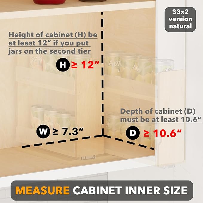 SpaceAid Bamboo Pull Out Spice Rack Organizer for Cabinet, Heavy Duty Slide Out Seasoning Kitchen Pantry Sliding Vertical Organization, 7.3" Wide, 2 Drawers(3" Wide), 2-Tier, Natural-Ruum Studio Home