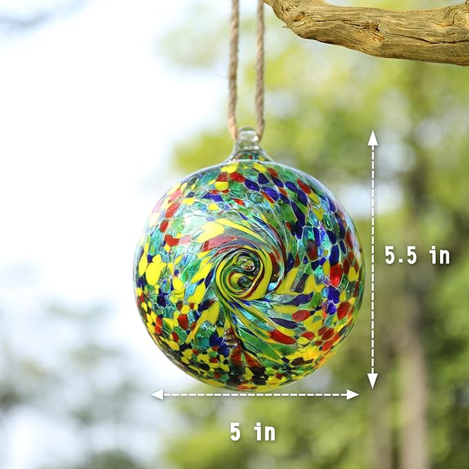 VCUTEKA Hanging Friendship Balls, Glass Ball Hand Made Witch Ball for Window Outdoor Garden Patio Décor, 6" Colorful Swirl-Ruum Studio Home