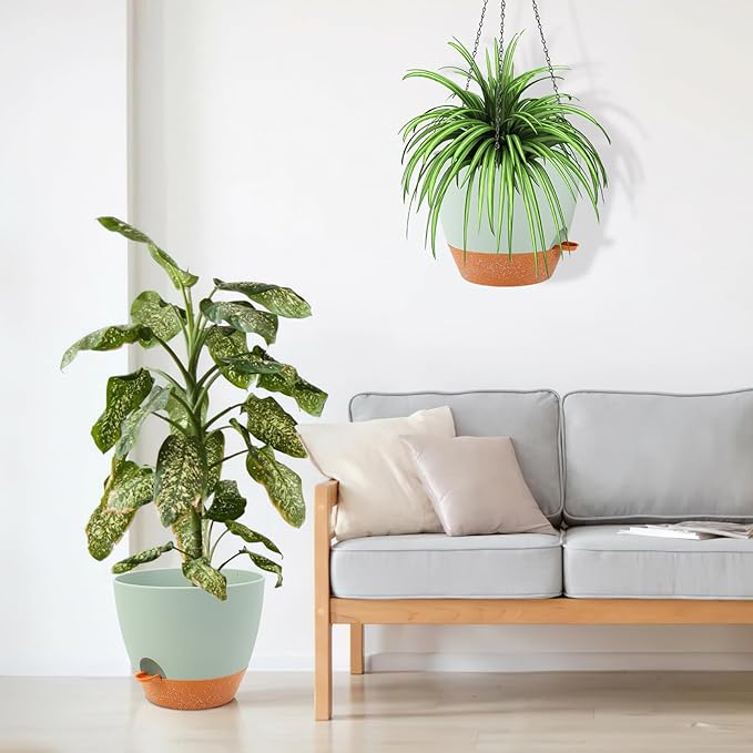 GARDIFE Large Hanging Planter, 12 inch Hanging planters for Indoor. Outdoor Plants, Self Watering Plant Pot, Plant Hanger, Green-Ruum Studio Home