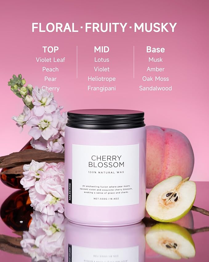M&SENSE Cherry Blossom Scented Spring Candle, 19.4oz 110 Hours Long Lasting Natural Soy Wax Stress Relief Aromatherapy Romantic Candle for Women & Bedroom Decor-Ruum Studio Home