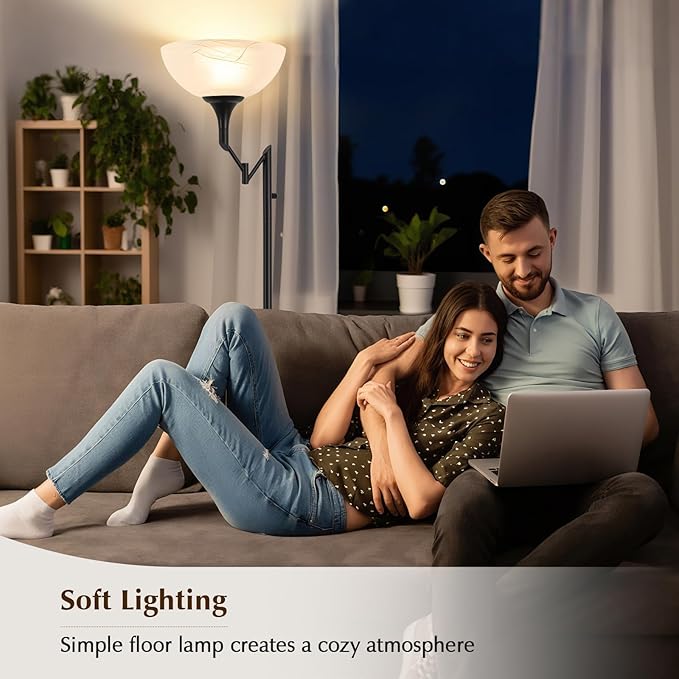 Floor Lamps for Living Room Black, 70" Tall Standing Lamp with Glass Shade, Torchiere Floor Lamp with 350°Adjustable Swing Arm Lamp, Pole lamp for Bedroom, Living Room, Office, Bulbs Included-Ruum Studio Home