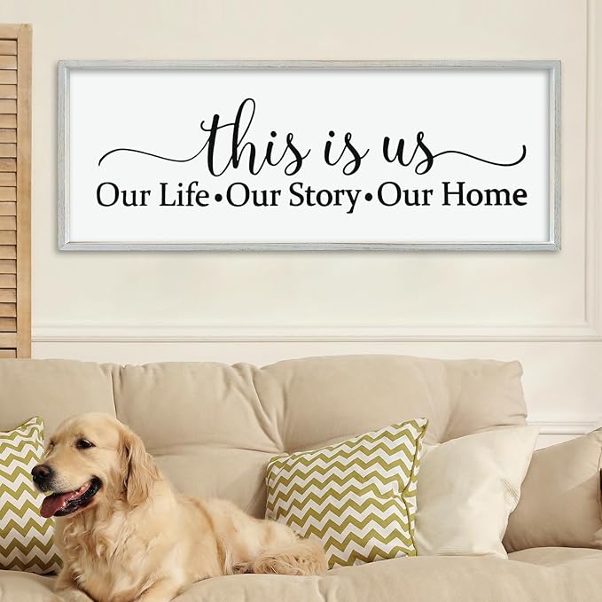 LuZhiQiang This Is Us Sign Wall Decor 40"×15" for Bedroom Family Sign Large Framed Wooden Wall Hanging Art (White)-Ruum Studio Home