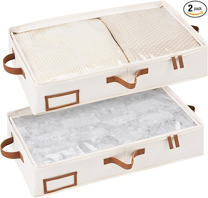 StorageWorks Under Bed Storage Containers with Handles and Label Holder, 2 Pack Ultra-thick Fabric Underbed Bins, Closet Organizer for Clothes, Blankets, Sweater-Ruum Studio Home
