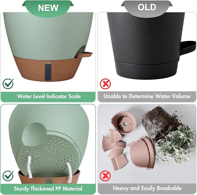 montresor 2 Pack 8 inch Plant Pots, PP Plastic Self Watering Plant Pot with Drainage and Tray for Indoor Outdoor Plants, Water Level Window & Reservoir Flower Pots Decorative Planter (Green)-Ruum Studio Home