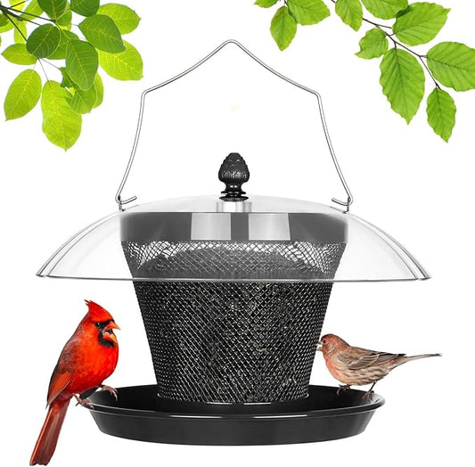 Veehoo Bird Feeders for Outdoors Hanging-Cardinal Bird Feeder with Weatherproof Dome, Wild Meta Finch Feeder for Outside 2.5 lbs Sunflower Seed Capacity, Black-Ruum Studio Home
