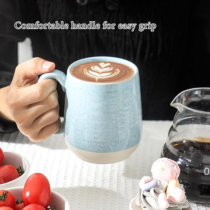 Hasense Ceramic Coffee Mugs Set of 4, 15 Oz Coffee Cup with Handle for Women and Men, Modern Large Latte Mugs for Cappuccino, Tea, Cocoa, Microwave Dishwasher Safe, Mother's Day Gifts, Light Blue-Ruum Studio Home